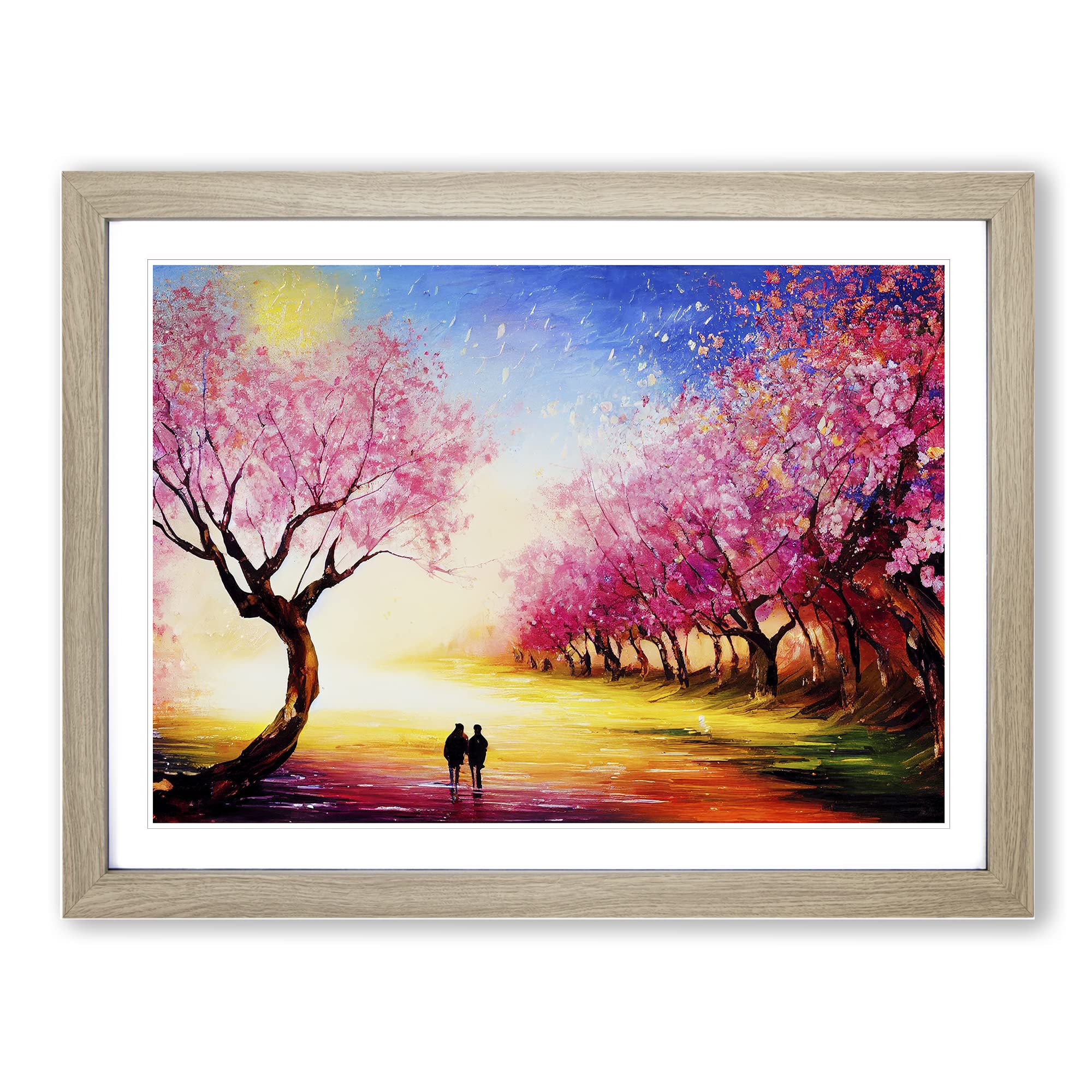 Cherry Blossom Tree Park Vol.6 Framed Print | A4 Oak Framed Wall Art | Ready to Hang | Modern Floral Picture | Living Room Bedroom Lounge Office