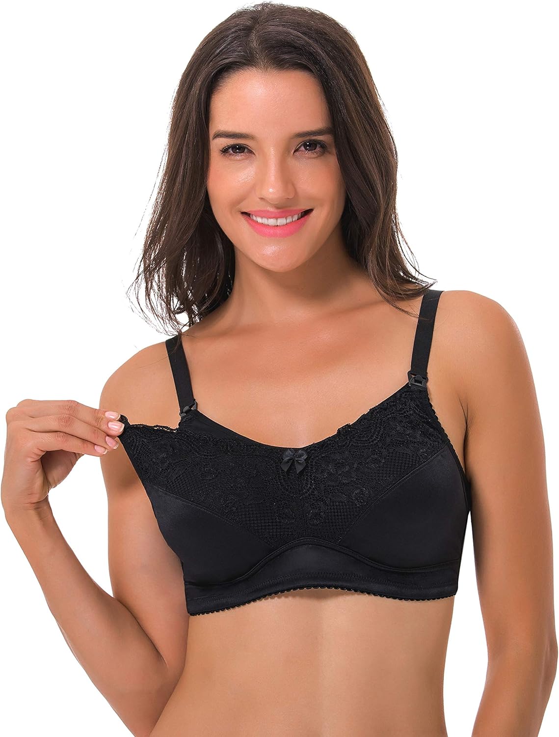 Curve Muse Women Nursing Plus Size Wirefree Maternity Unlined Bra with Lace Trim at  Women’s Clothing store