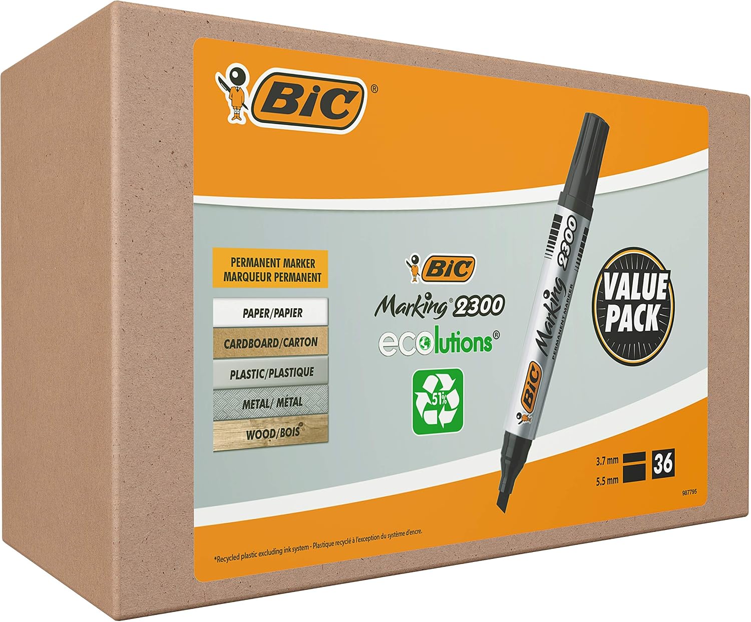 BIC Marking 2300 ECOlutions Black Permanent Marker Pens - Pack of 36, 1 count (Pack of 36)