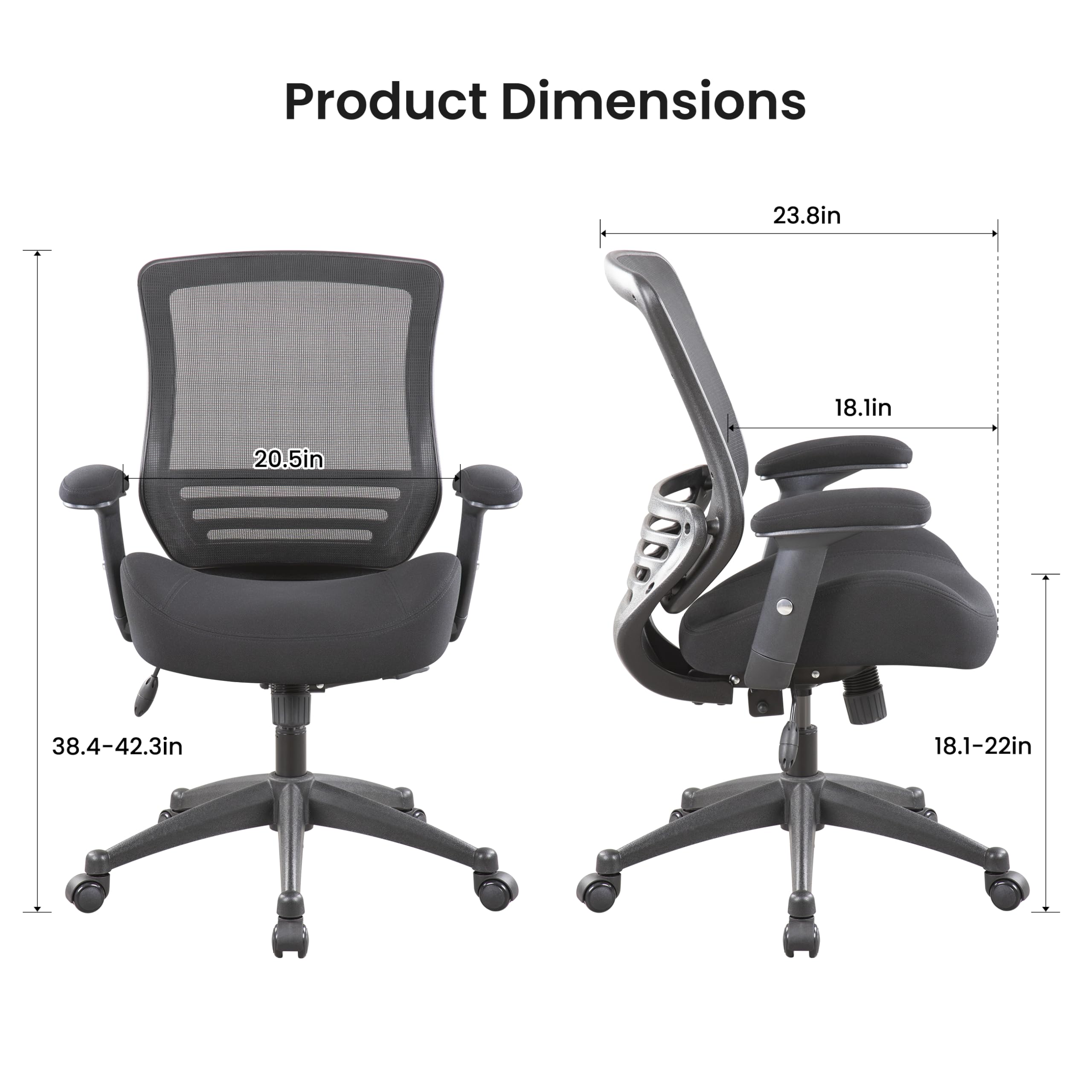 BOLISS 400lbs Mesh Ergonomic Super Soft Wide Cushion Office Computer Desk Chair Adjustable Arms(Black)