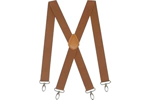 Doloise Men’s Heavy Duty Belt Loops X Back 1.4 Inch Suspenders with 4 Snap Hooks