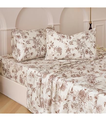 Abreeze Set Lenzuola 4 Pezzi Shabby Chic In Cotone Egiziano 1000TC, Stampa Fiori Boho, Pizzo Arruffato, Full Size