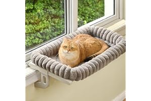 Zoratoo Cloud-Cuddle Cat Window Perch with 4-Sided Bolster, Zipper Design Cushion Window Seat for Window Sill, Sturdy Metal Frame & Easy Assembly Pet Hammock Bed for Indoor Cats (Gray, Large)