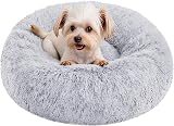 Feandrea Plush Donut Dog Bed Cat Bed Calming Round Cushion Grey 50cm