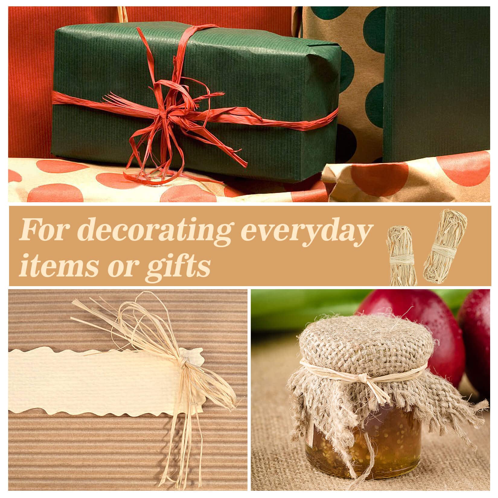 Sukh Natural Raffia Ribbon - 5PCS Raffia Straw for Florist Bouquets Decoration Twine Crafts Ribbon for Wrapping Christmas Birthday Halloween Easter Anniversary Florist Supplies