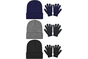 Cooraby 6 Pack Kid's Winter Beanies Hat Full Fingers Gloves Set Skull Winter Caps Stretchy Gloves for Boys Girls