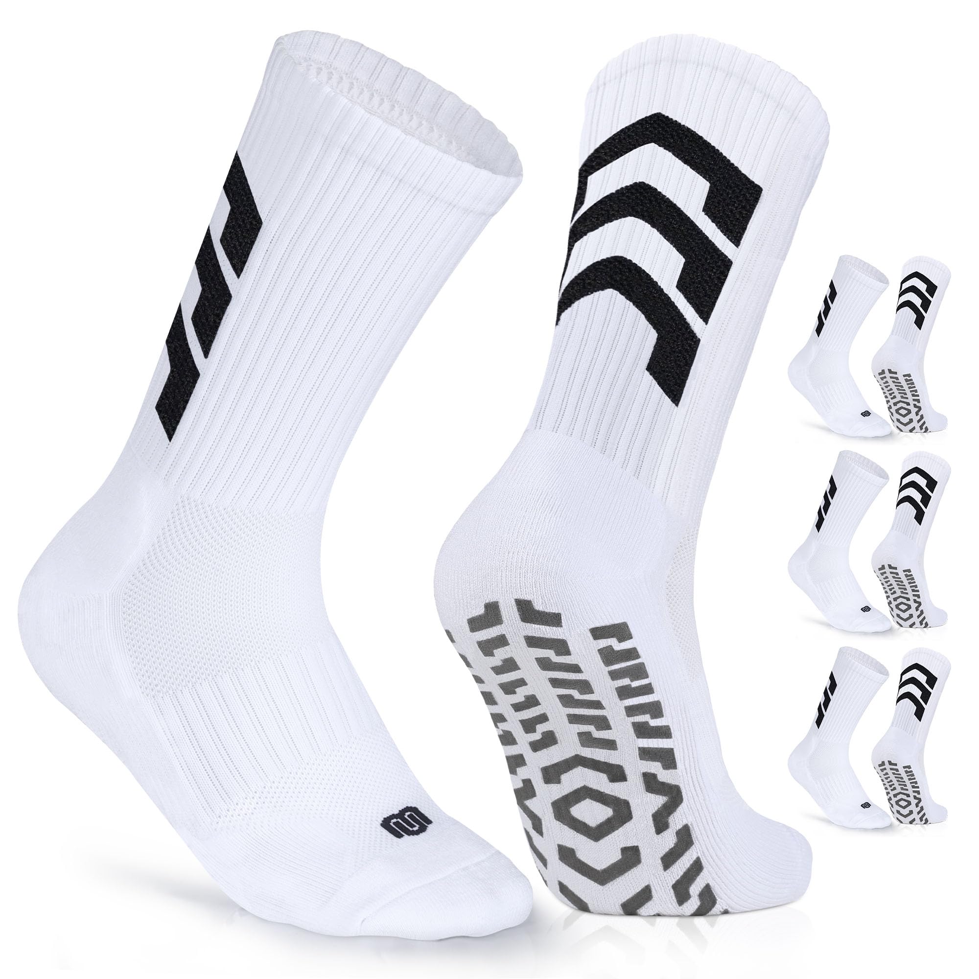 CLOSEMATE 3 Paar Aniti-Rutsch Fußballsocken für Herren Grip Football Socks Sportsocken Rutschfeste Sneakersocken für Basketball Laufen Tennis Pilates Yoga 43-46 Weiß L