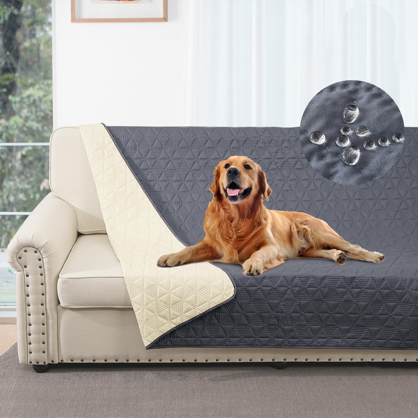 Taiyang 100% Waterproof Dog Sofa Cover & Blanket, Pet Bed Protector, Furniture Guard for Kids, Dogs, Cats (Grey, 173-208cm)