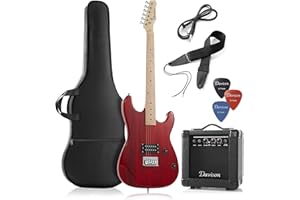 Davison Guitars Full Size Electric Guitar with 10-Watt Amp, Red - Right Handed Beginner Kit with Gig Bag and Accessories