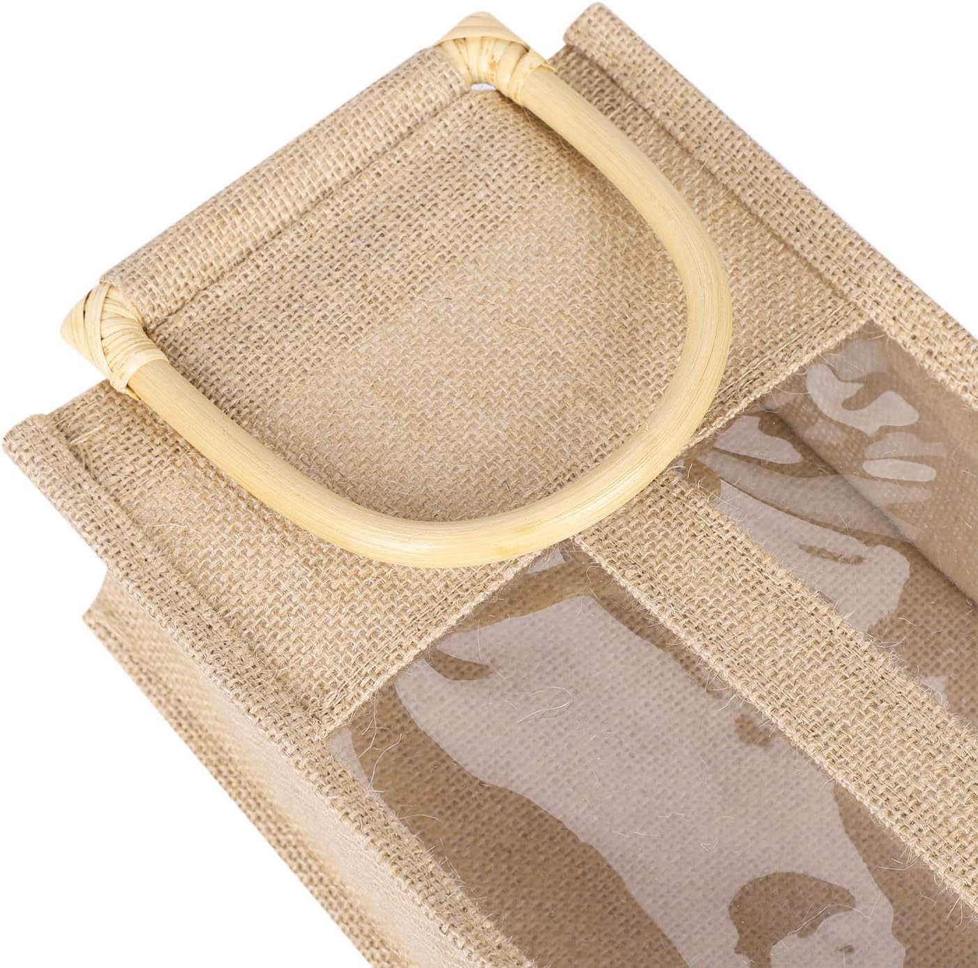 Qchomee Wine Bottle Carrier Bags, Rattan Handles Natural Linen Double/Single Bottle Bags For Champagne/Wine Present - Image 5