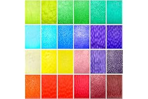 Treela 24 Pcs Stained Glass Sheets 4 x 6 Inch Rainbow Stained Glass Supplies for Craft Glass Projects Variety Mosaic Glass Art Mixed Color Iridescent Stained Glass for DIY Home Decor(Bright Color)