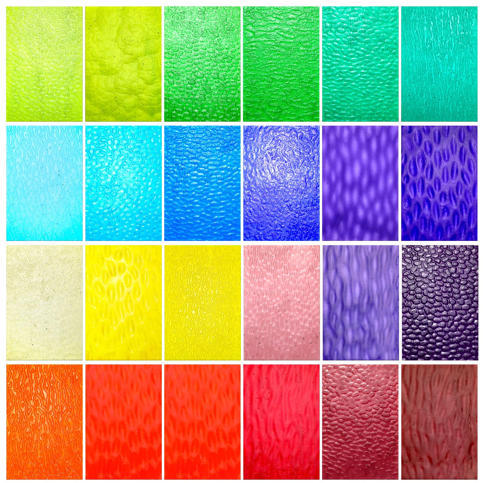 Photo 1 of Treela 24 Pcs Stained Glass Sheets 4 x 6 Inch Rainbow Stained Glass Supplies for Craft Projects Variety Mosaic Art Mixed Color Iridescent DIY Home Decor(Bright Color)