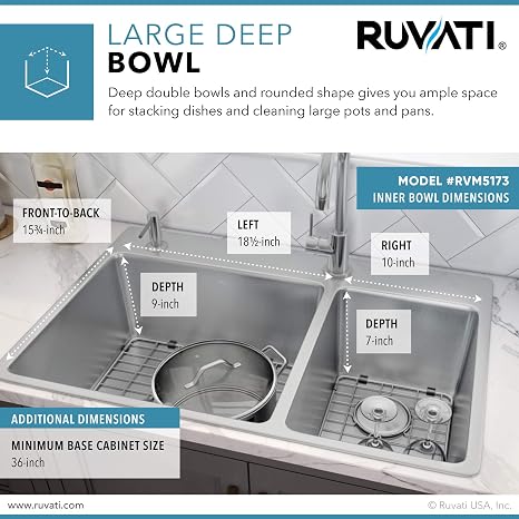 Ruvati Rvm5173 Kitchen Sink 33 X22 16 Gauge Stainless Steel Double Bowl Amazon De Baumarkt