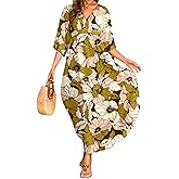 MAKABO Kaftan for Women Dress V Neck Short Sleeve Beach Vacation Bikini Swimsuit Cover Ups Loungewear for Summer