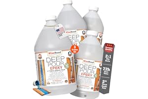WiseBond Deep Pour Epoxy Resin 3 Gallon Kit, 2" Thick Object Casting, Made in USA, Clear High Gloss, Bubble Free, Slow Cure DIY 2:1 Mix, River Table, Mold, Art, Wood, UV Temp Resistant