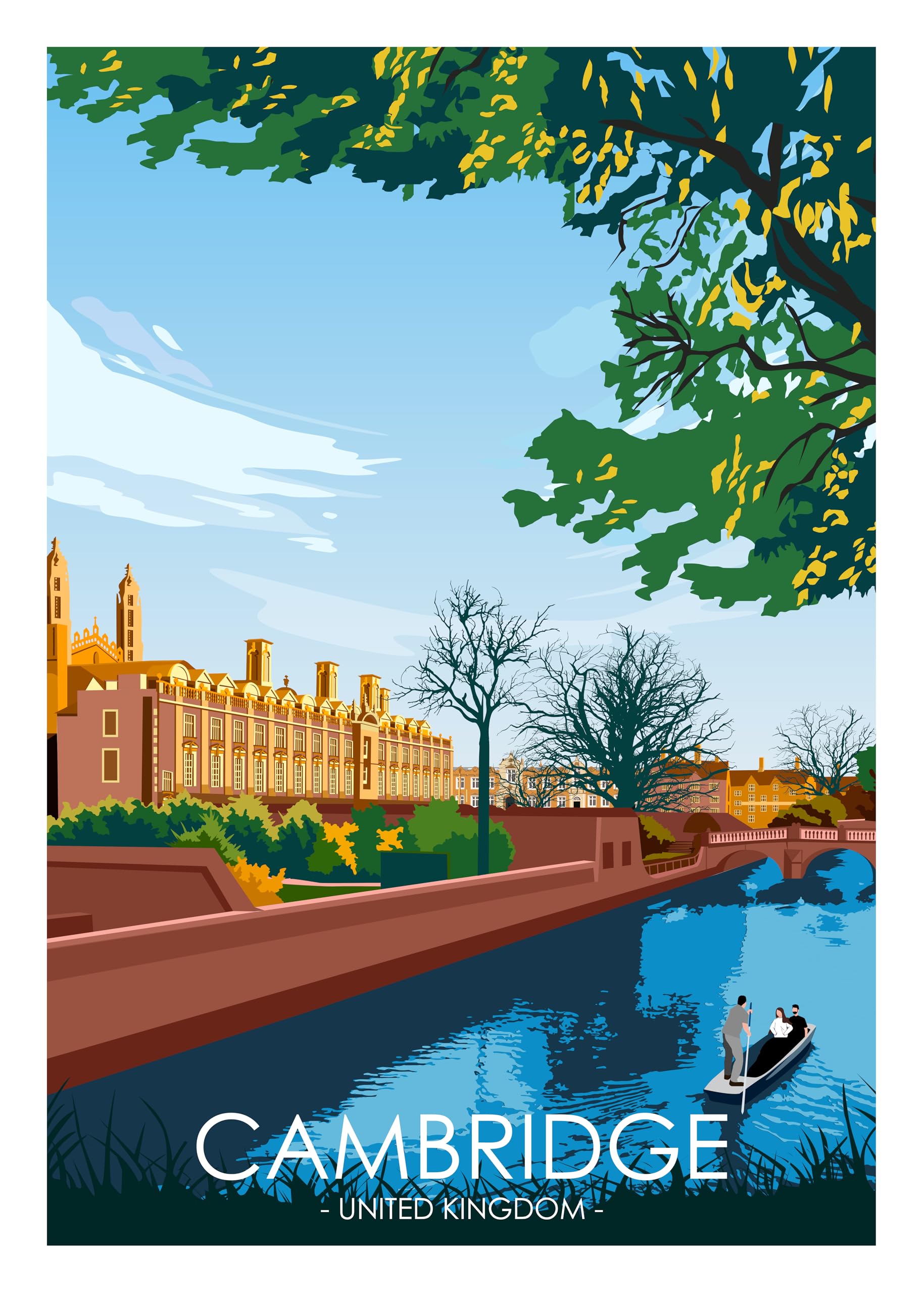 Hewson's Gifts UK Travel Print UK Cities and Shires, Cambridge, A4 Unframed Wall Art Poster For New Home Kitchen