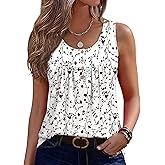 Zeagoo Tank Top for Women 2026 Summer Loose Fit Sleeveless Pleated Flowy Floral Tunic Dressy Blouse