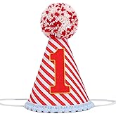 HIKLO Vintage Circus 1st Birthday Hat - Carnival Party Hat, Red White Stripe Birthday Party Decoration, Cake Smash Photo Props, Baby Birthday Outfits