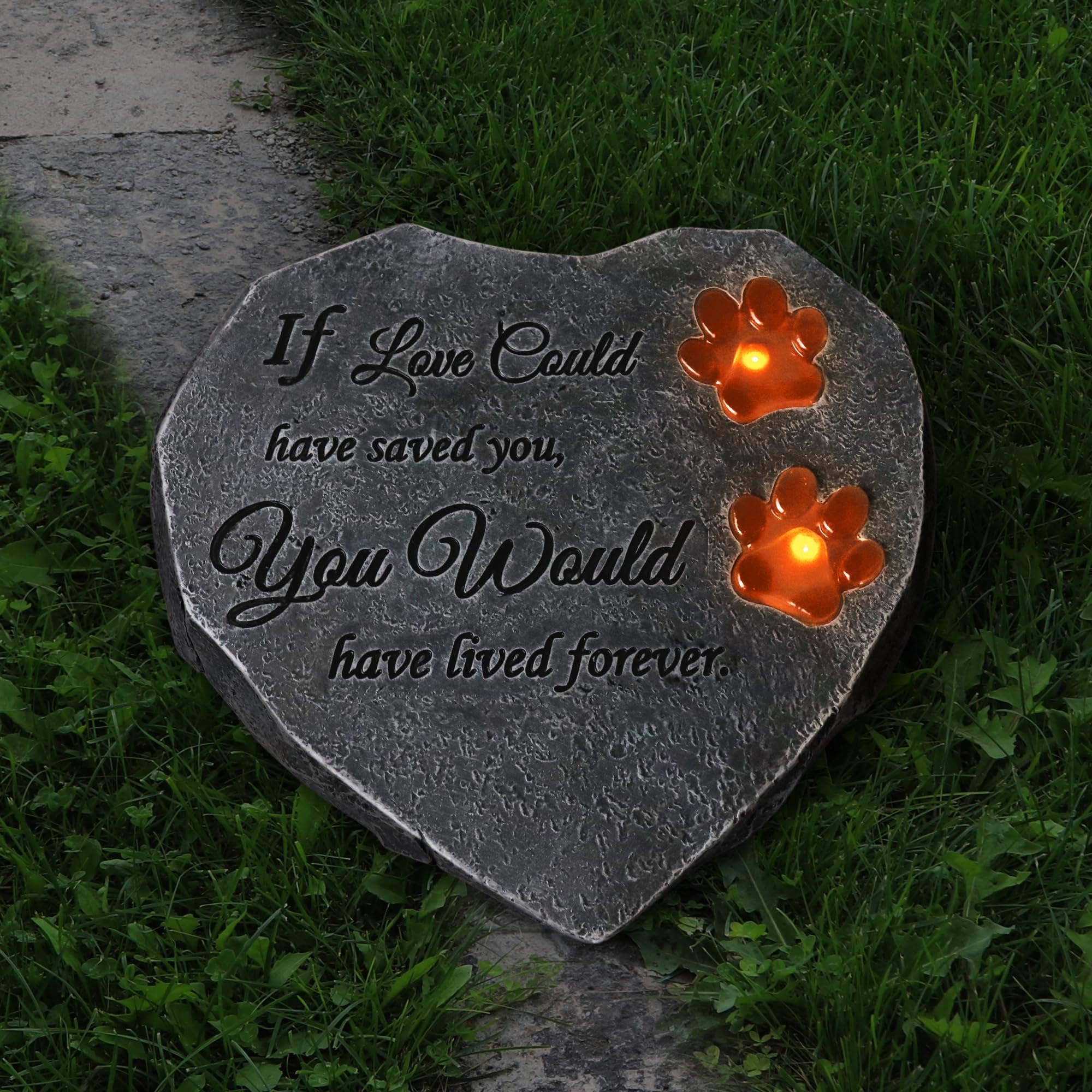 Photo 1 of TB TIBAG Solar Light Pet Memorial Stones Heart Shaped Dog Grave Markers Outdoor, Shinning Paw Prints Dog Headstones Loss Stones for Pet Dog Memorial Gifts Remembrance Gifts for Loss of Dogs