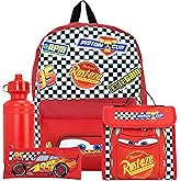 Disney Cars Backpack Set 4 Piece | Lightning McQueen Backpack Pencil Case Water Bottle and Lunch Bag | Children's Rucksack