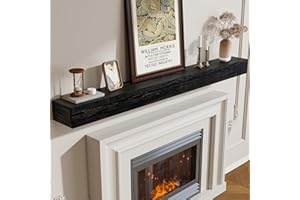 Marsmiles Fireplace Mantel Shelf 72 Inch, Rustic Handcrafted Wood Mantles for Over Fireplace, Farmhouse Wall Mounted Floating Shelves for Living Room Decor & Display, 72W x 5H x 8D, True Black