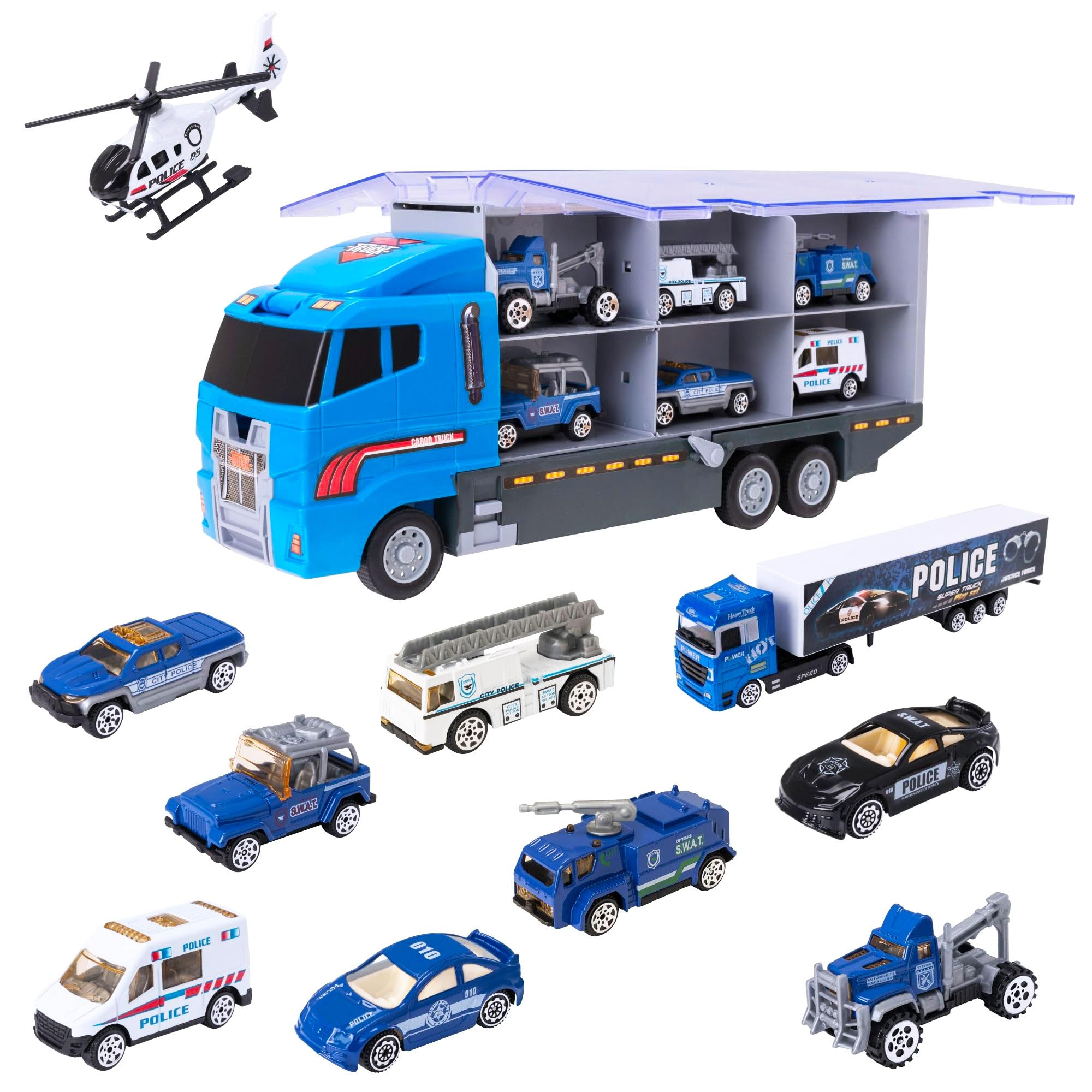 Teamsterz Police Service Transporter Vehicle Playset | Police car, Lorry And Police Service Vehicle Toys | Indoor And Outdoor Sandpit Toys | Toy Car Launcher | Cars Storage And Ramp | Ages 3+