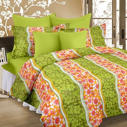 Cortina 104 TC Cotton Double Bedsheet with 2 Pillow Covers - Multicolour