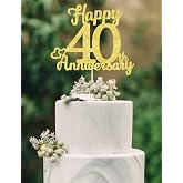 Veegood Happy 40th Anniversary Cake Topper - Wedding Decorations, Party Decorations, Golden Double Sided Glitter Forty Years