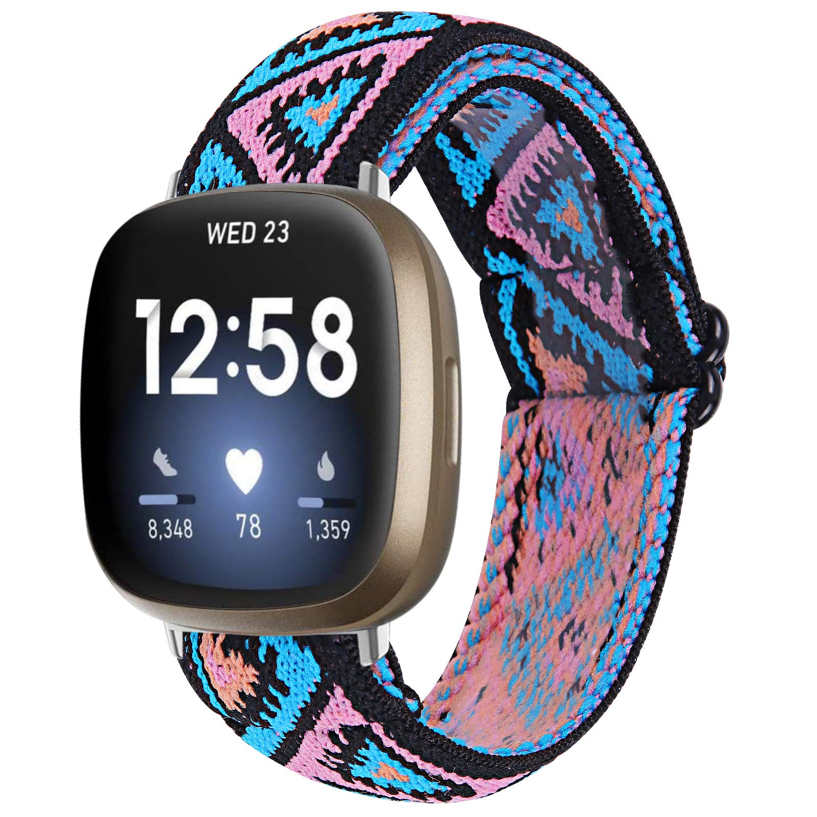 Gimart Sport Strap Compatible with Fitbit Versa 3 Strap, Women Men Woven Nylon Breathable Fabric Replacement Straps Band Wristband for Fitbit Sense/Versa 3 Smartwatch (Blue/Pink)