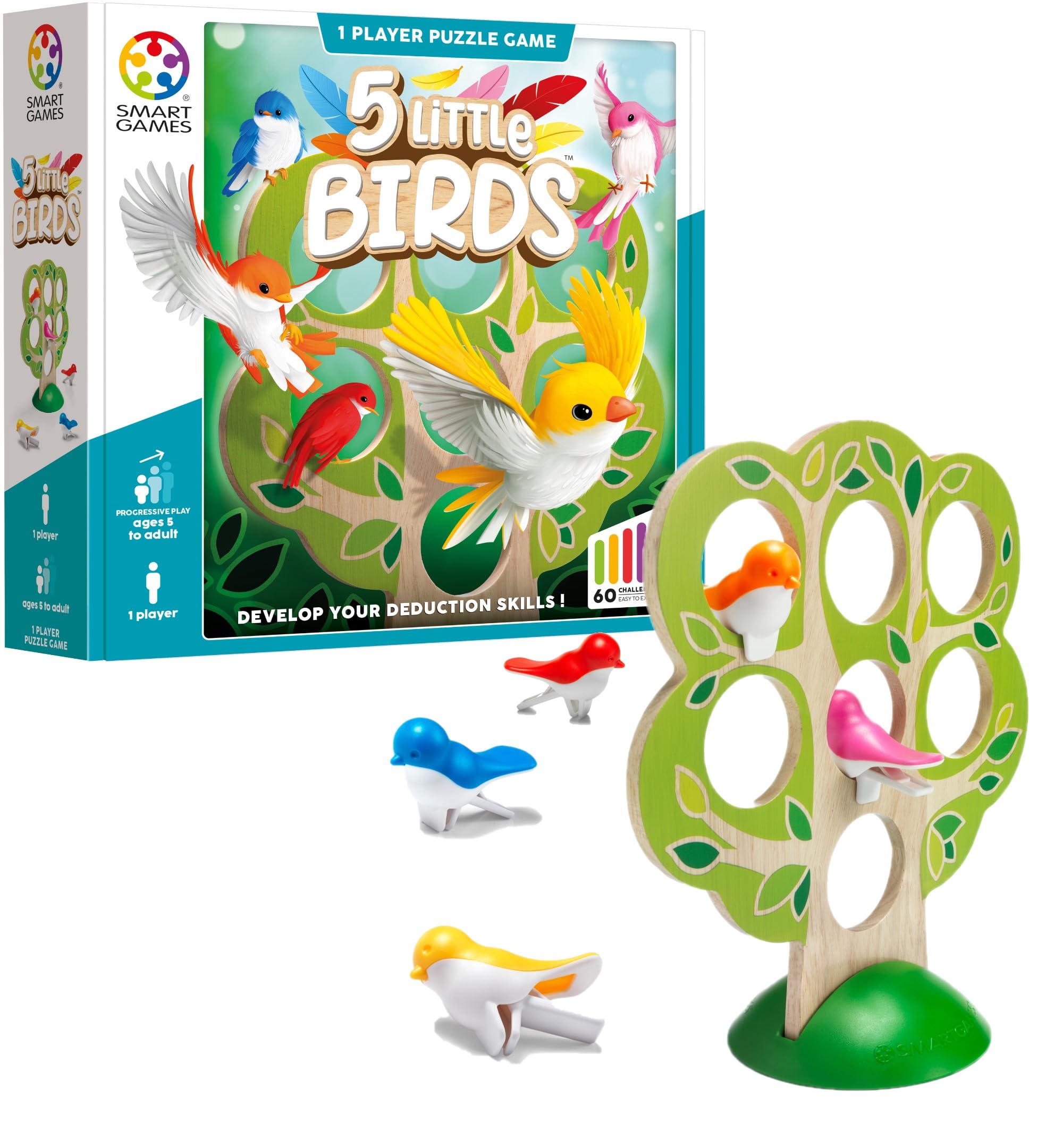 SmartGames - 5 Little Birds, Puzzle Game with 60 Challenges, Ages 5+