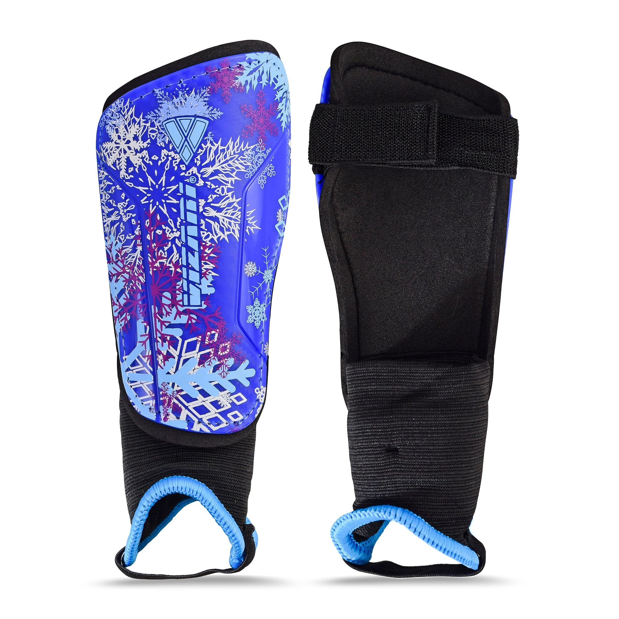 Vizari Frost 2 Football Shinguard - Lightweight PP Shell, Enhanced Shock Absorption, Secure Fit, Breathable Material, Unique Graphics, Ankle Protection for Boys and Girls - Blue/Purple, XXS