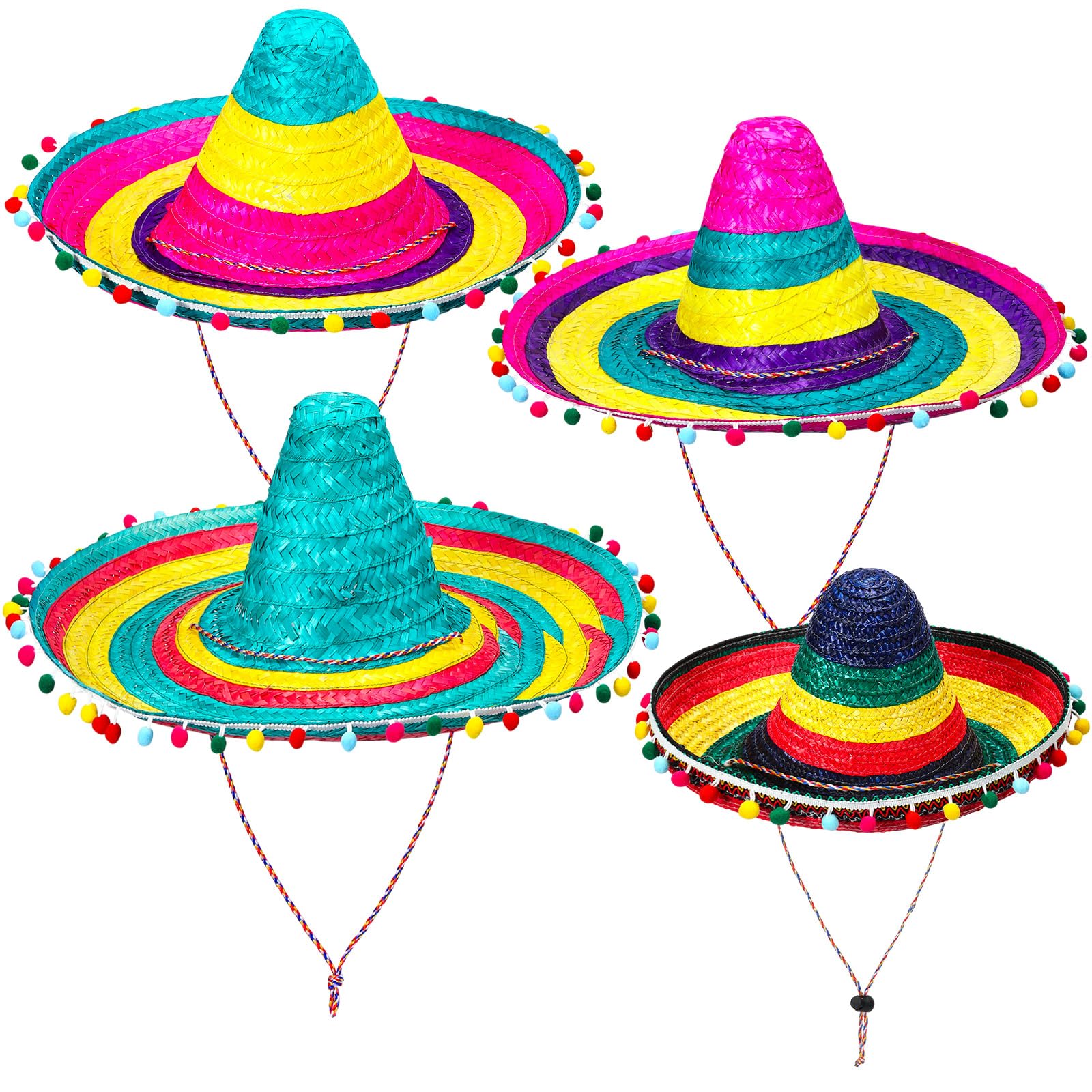Photo 1 of Yearntown 4 Pcs Mexican Sombrero Hats Sombrero Party Hats Fiesta Party Decorations for Women Men Adult(Elegant,Bright Color)