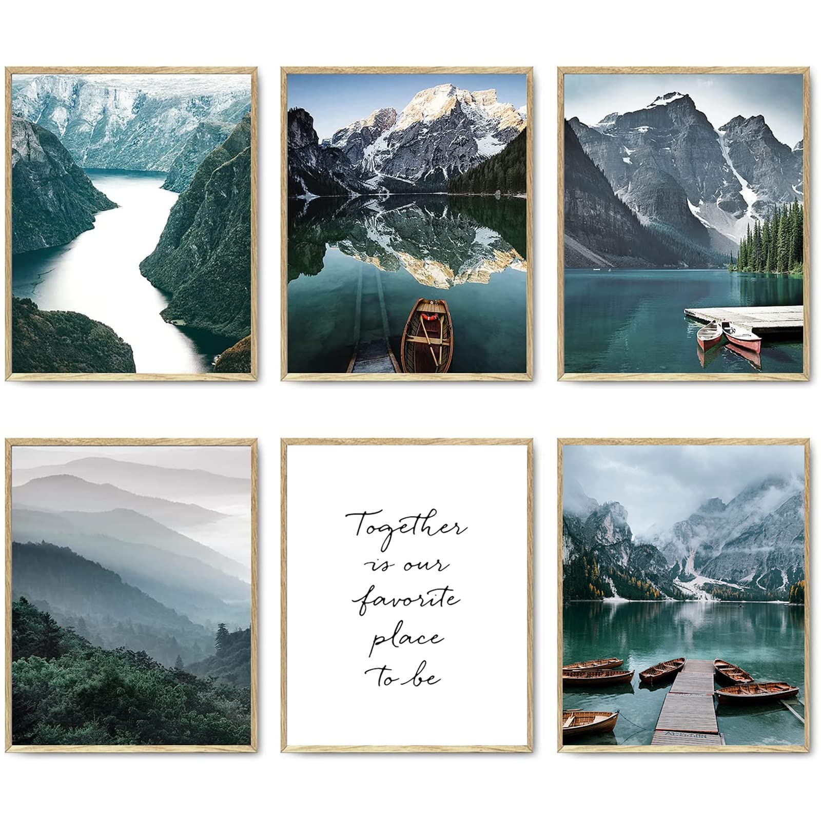 HoozGee Photography Art Prints Travel Natural Landscape Set of 6 Mountain Boat Canvas Poster Print Wall Art Pictures Beautiful Living Room Decor Home Decor (11"x14" UNFRAMED)