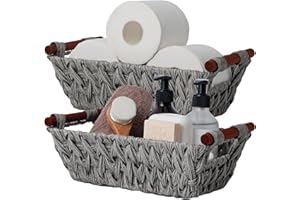 GRANNY SAYS Wicker Storage Baskets for Shelves, Pack of 2 Handwoven Storage Baskets for Bathroom, Shelf Woven Boxes with Hand