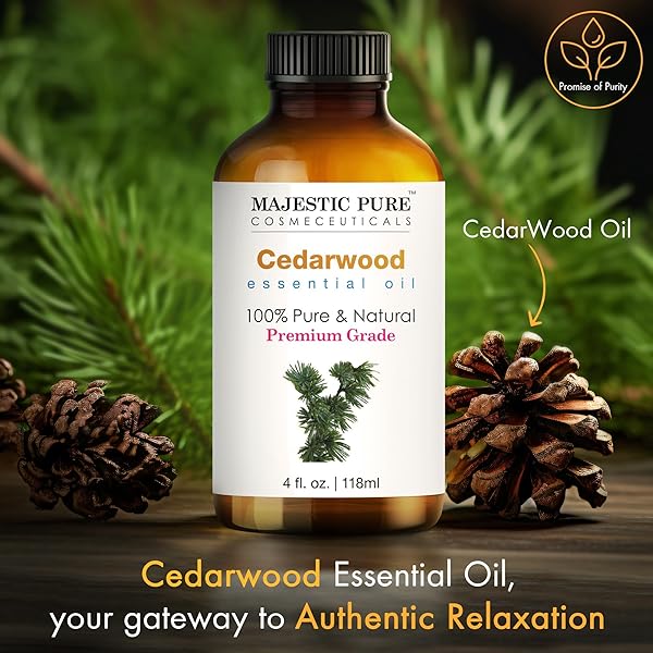 MAJESTIC PURE ESSENTIAL OIL WITH GLASS DROPPER – 100% PURE AND NATURAL – ESSENTIAL OILS FOR DIFFUSER, AROMATHERAPY, SOAP AND CANDLE MAKING, CEDARWOOD ESSENTIAL OIL, CEDARWOOD OIL, 4 FL OZ