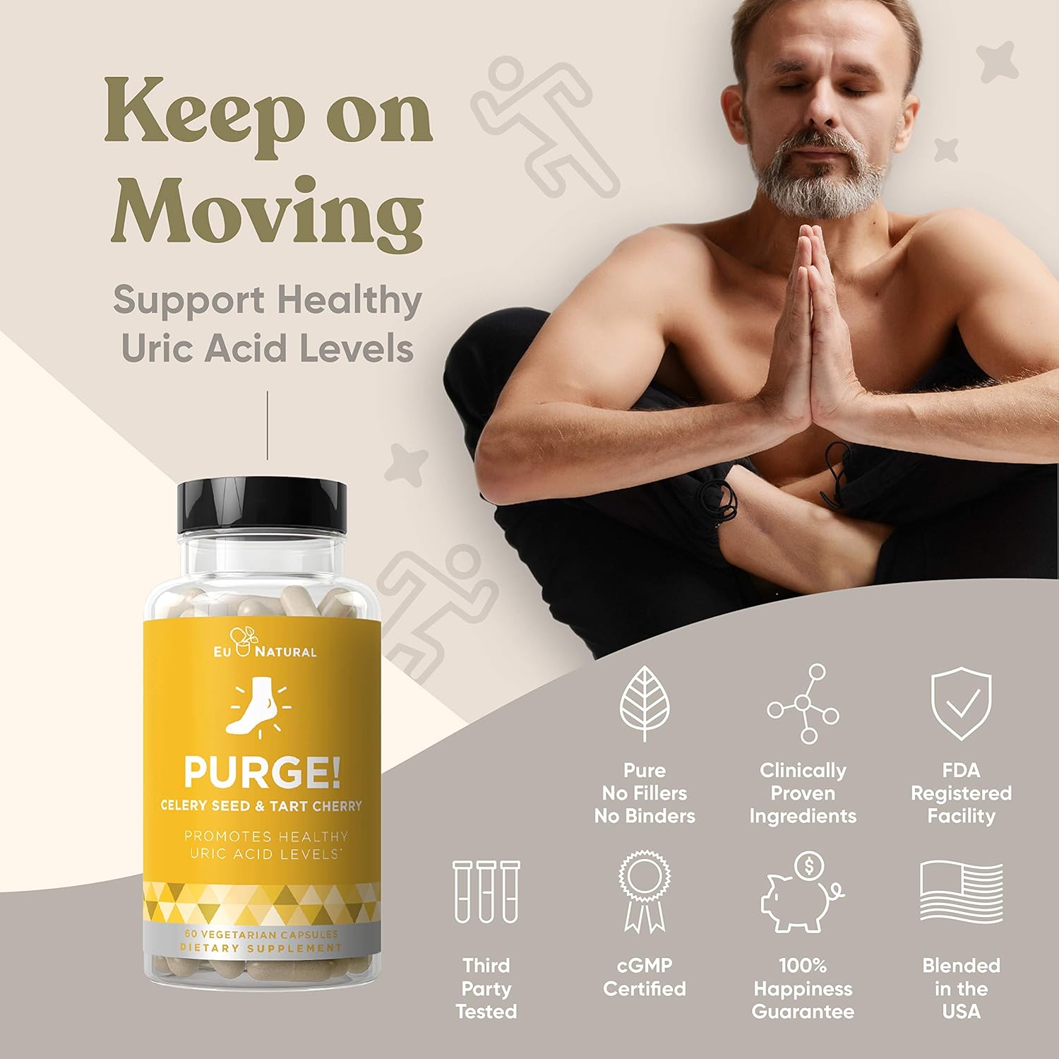 Purge! Uric Acid Cleanse & Joint Support – Ready to Eat & Drink What You Want? – Active Mobility, Strong Flexibility, Healthy Inflammation – Tart Cherry & Celery Seed – 60 Vegetarian Soft Capsules: Health & Personal Care
