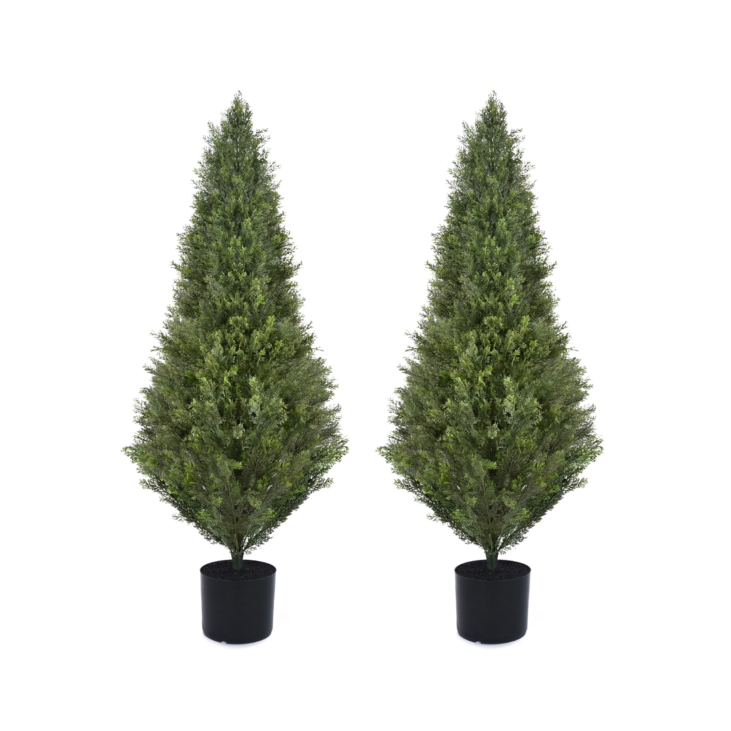 Photo 1 of 2 Pack 4ft Artificial Cedar Topiary Trees 48in UV Rated Potted Fake Cypress Trees Fake Cypress Pine Tree Heavy Duty Fake Plants Tree Artificial Shrubs Outdoor Indoor Decor