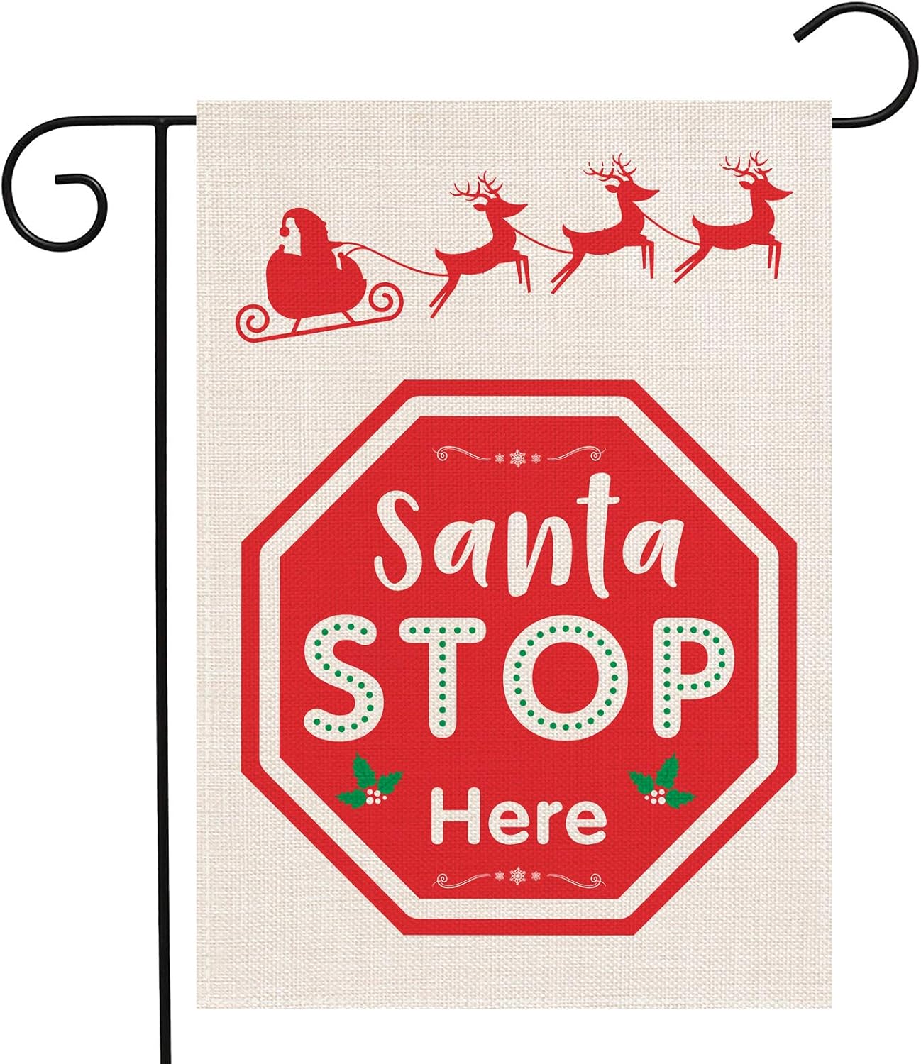 Dazonge Rustic Christmas Decorations Outdoor | Santa Stop Here Christmas Garden Flag 12.5 x 18 Inch | Double Sided Burlap Winter Yard Flag | Holiday Flags Outdoors