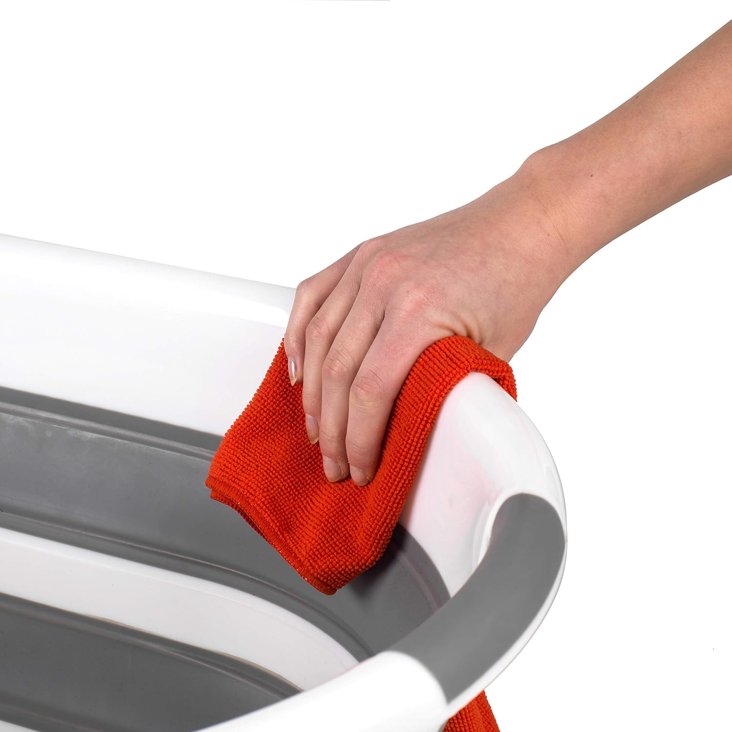 Russell Hobbs LA053879WHTEU Collapsible Laundry Basket, Large 27L Clothes Hamper Bin with Silicone Easy Grip Handles - Image 5