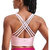 CRZ YOGA Naked Feeling Criss Cross Longline Sports Bras for Women - Wirefree Padded Strappy Yoga Cropped Tops