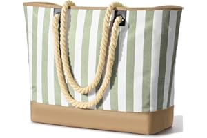 BECOKAN Beach Bags for Women, Pool Bag Waterproof Sandproof Beach Bag Large Capacity Beach Swim Bag with Zipper Stripe Beach Tote