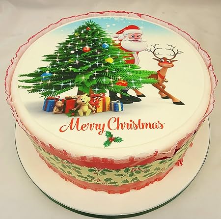 Torte Di Natale Decorate.Fettuccia Decorativa Per Torta Di Natale 1 Metro Commestibile Con Stampa Natalizia Albero Di Natale E Babbo Natale Amazon It Casa E Cucina