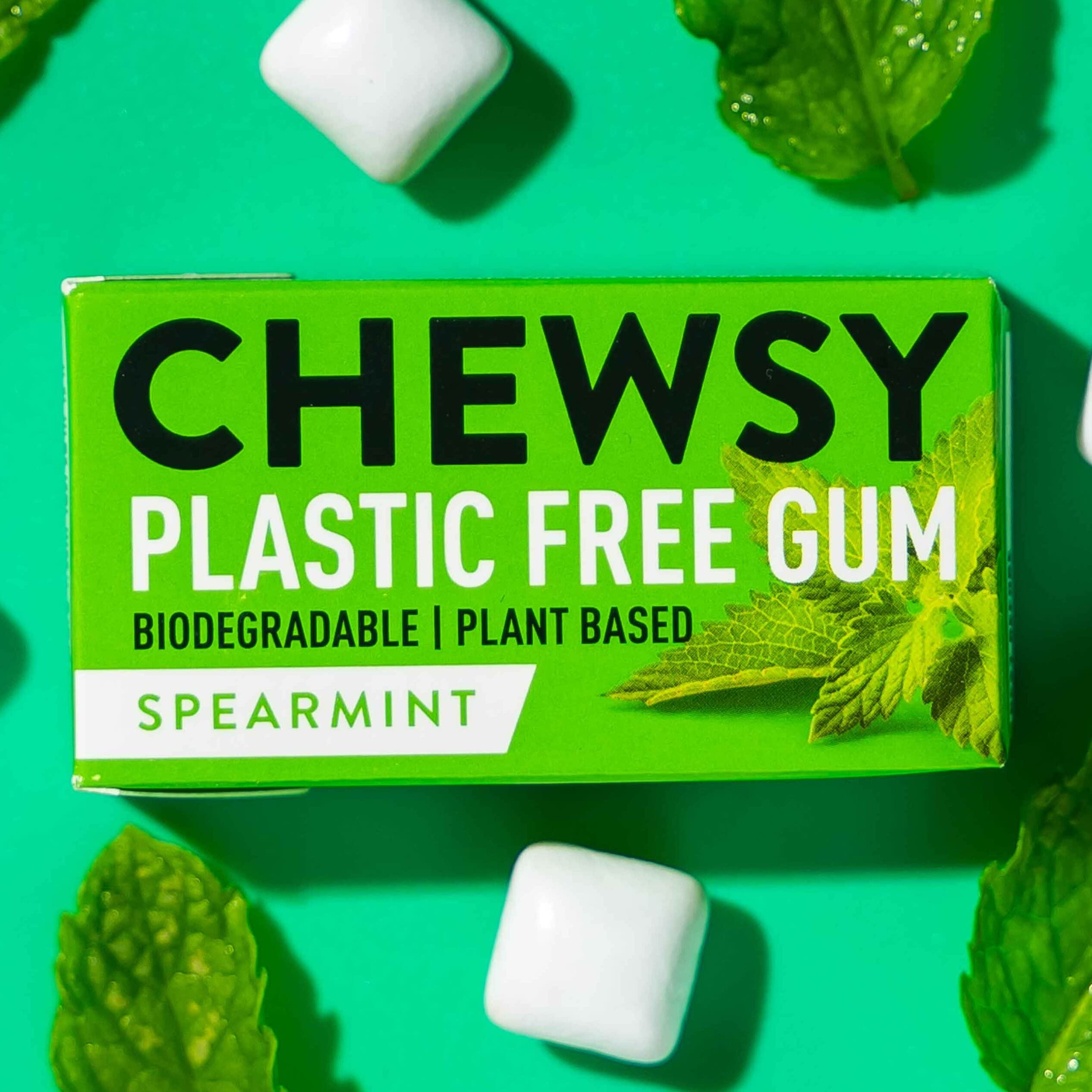 Chewsy Spearmint Plastic Free Gum | Plant Based | Sugar Free | Aspartame-Free | Xylitol | Tooth Friendly | Vegan | Biodegradable | Natural Chewing Gum 12 Packs