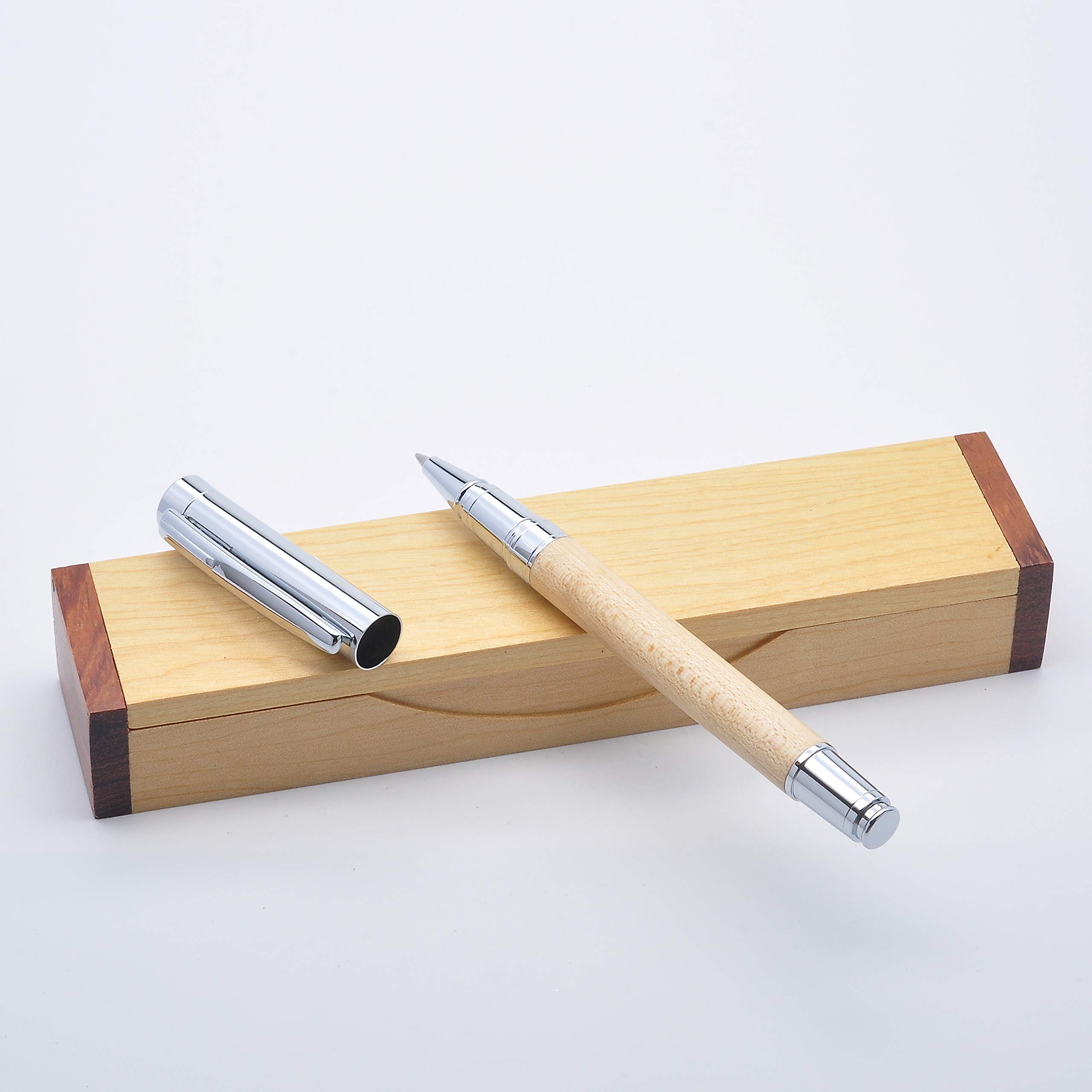LACHIEVA LUX Elegant Maple Wood Rollerball Pen Set - Handcrafted Wooden Pen with German-made Schneider Ink Refill. Perfect Executive Gift for Men & Women (Maple)