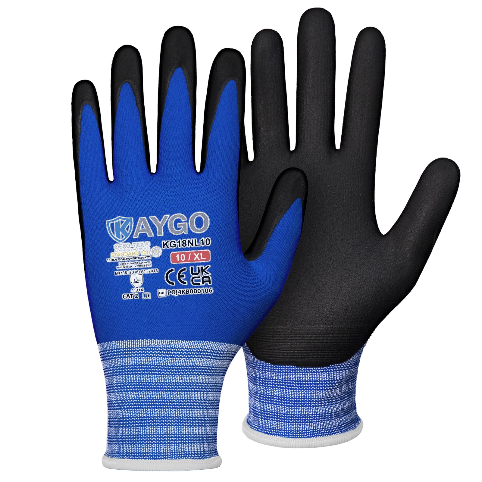 KAYGO Safety Work Gloves MicroFoam Nitrile Coated 3 Pairs, KG18N, Seamless Knit Nylon Glove with Abrasion and Oil Resistant Grip, Ideal for General Purpose, Automotive, DIY (X-Large, Blue) — image 1