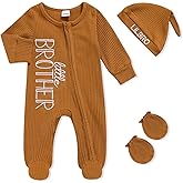 TITKKOP Newborn Baby Boy Outfits Zippered Romper Letter Embroidered Coming Home Jumpsuit with Hat Mittens