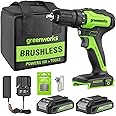 Greenworks 24V Cordless Drill/Driver Combo Kit, 310 in./lbs, 18+1 Position Clutch, 1/2" Keyless Chuck, Variable Speed, with 2 2Ah Battery, 8pcs Drill Bits and Tool Bag