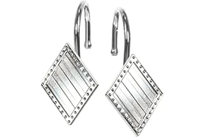 Geometric Shower Curtain Hooks Rings: Rust Proof Brushed Nickel Diamond Metal Decorative Shower Curtain Rings - Modern Elegan