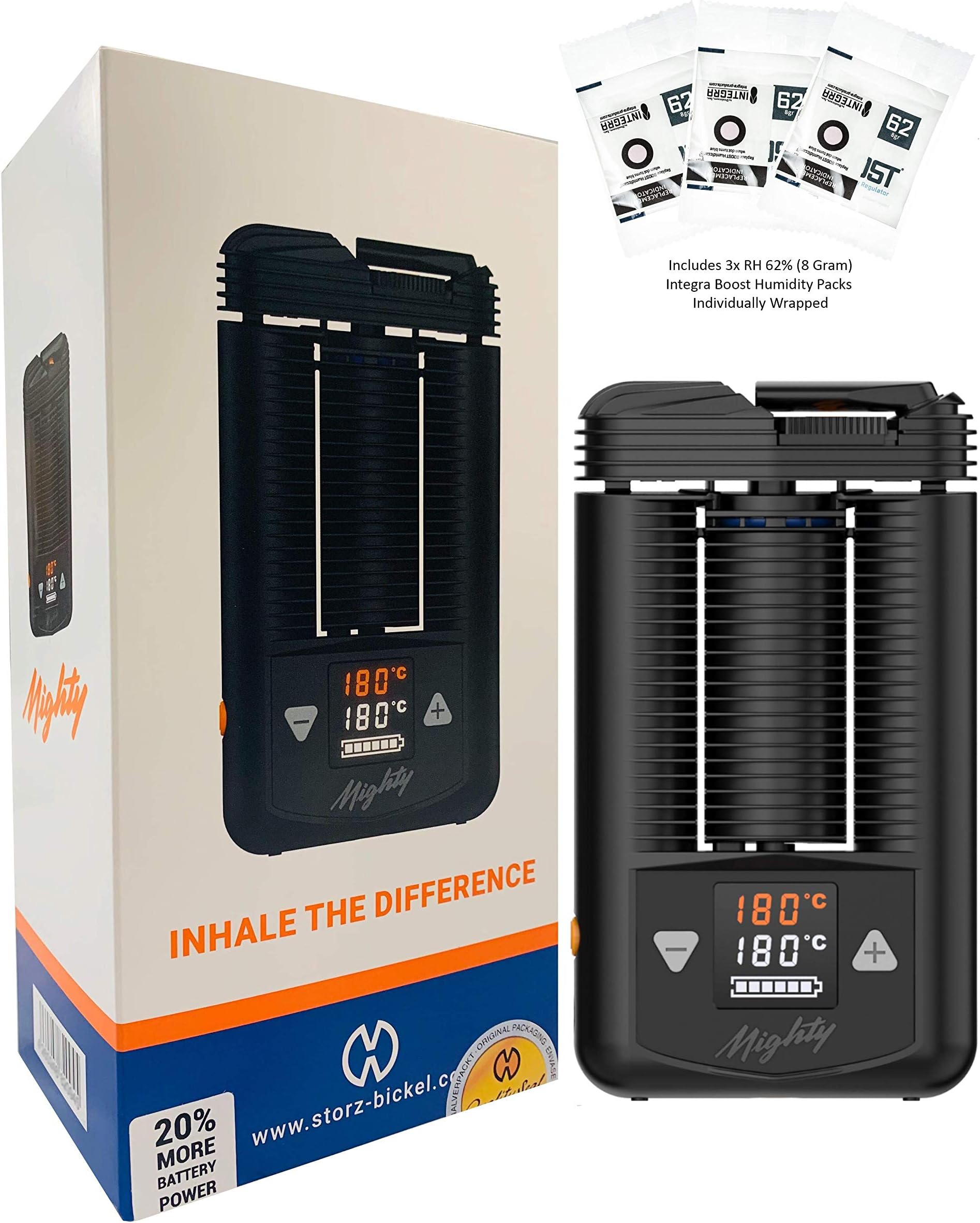 Storz N Bickel MIGHTY Patented Hot Air Convection Device (Includes 3x RH 62% 8 Gram Integra Boost Individually Wrapped Humidity Packs)