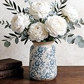 Ronasip Vintage Blue and White Chinoiserie Ceramic Vase, 6.9” Hand-Painted Peony Floral Design, Antique Style Vases for Home Decor, Centerpieces, Living Room, Balcony (Blue and White)